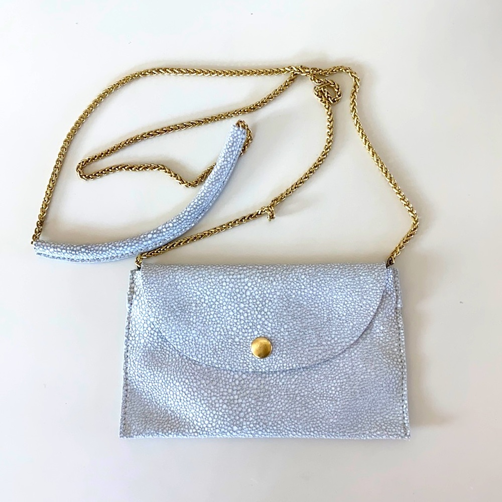 SORIAL New York White Metallic Leather Crossbody Mini Bag